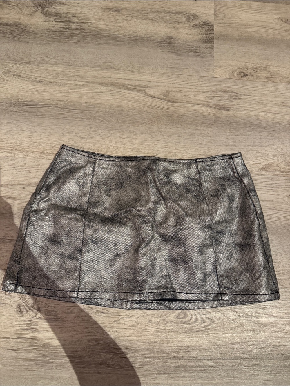 Metallic Silver Leather Mini Skirt